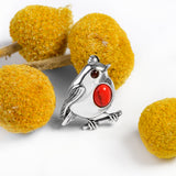 Robin Brooch in Silver and Coral