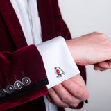 Robin Bird Cufflinks in Silver and Coral