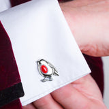 Robin Bird Cufflinks in Silver and Coral