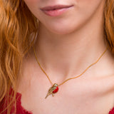 Large Winter Robin Necklace in Silver with 24ct Gold and Coral