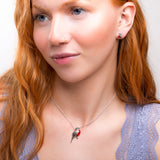 Large Winter Robin Necklace in Silver and Coral