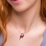 Large Winter Robin Necklace in Silver and Coral