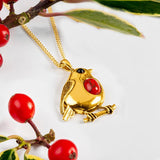 Large Robin Necklace in 24ct Gold and Coral