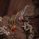 Winter Robin Necklace in Silver and Coral