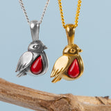 Miniature Robin Necklace in Silver with 24ct Gold and Coral