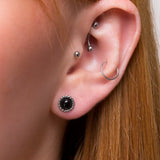 Rope Edge Stud Earrings in Silver & Black Onyx