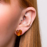 Rose Stud Earrings in Silver with 24ct Gold and Amber
