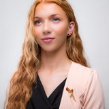 Romantic English Rose Flower Brooch in Silver with 24ct Gold and Cognac Amber