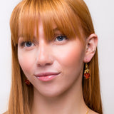 Single Stem Rose Drop Earrings in Silver with 24ct Gold and Amber