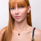 Rose Necklace in Silver with 24ct Gold and Cognac Amber