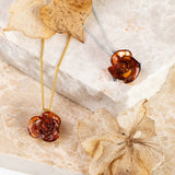 Single Rose Necklace in Silver & Amber