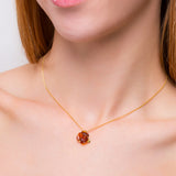 Single Rose Necklace in Silver with 24ct Gold & Amber