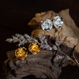 Open Rose Stud Earrings in Silver with 24ct Gold