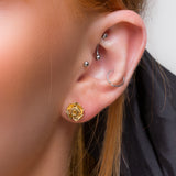 Rose Stud Earrings in Silver with 24ct Gold