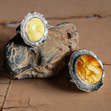 Epic Round Sterling Silver & Milky Amber Ring