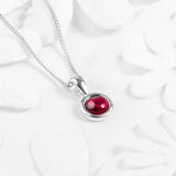 Round Charm Necklace in Silver and Garnet