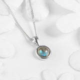 Round Charm Necklace in Silver and Labradorite