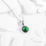 Round Charm Necklace in Silver and Malachite