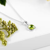 Round Charm Necklace in Silver and Peridot