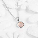 Round Charm Necklace in Silver and Rose Quartz