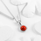 Round Charm Necklace in Silver and Red Coral