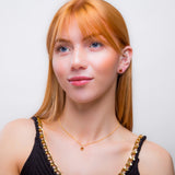 Small Round Stud Earrings in Silver with 24ct Gold & Cognac Amber