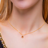 Round Charm Necklace in Silver with 24ct Gold & Cognac Amber