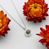 Round Charm Necklace in Silver and Moss Agate