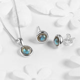 Round Charm Necklace in Silver and Labradorite
