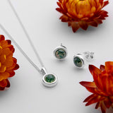 Round Charm Necklace in Silver and Moss Agate