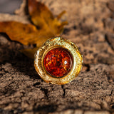 Epic Round Sterling Silver with 24ct Gold & Cognac Amber Ring