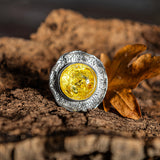 Epic Round Sterling Silver & Yellow Amber Ring