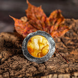 Epic Statement Round Sterling Silver & Natural Amber Ring