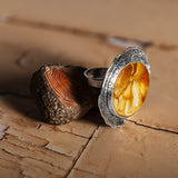 Epic Statement Round Sterling Silver & Natural Amber Ring