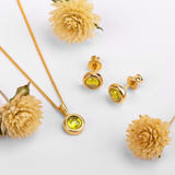 Small Round Stud Earrings in Silver with 24ct Gold & Peridot