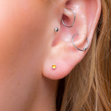 Teeny Tiny Round Stud Earrings in Silver and Citrine