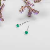 Teeny Tiny Round Stud Earrings in Silver and Green Onyx
