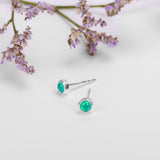 Minimalist Circle Stud Earrings in Silver and Green Onyx