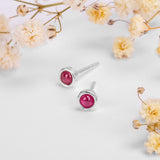 Minimalist Circle Stud Earrings in Silver and Ruby