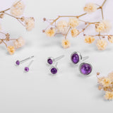 Teeny Tiny Round Stud Earrings in Silver and Amethyst