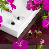Small Round Stud Earrings in Silver with 24ct Gold & Black Onyx