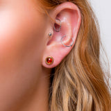 Small Round Stud Earrings in Silver with 24ct Gold & Cognac Amber