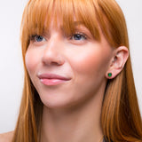 Small Round Stud Earrings in Silver with 24ct Gold & Green Onyx