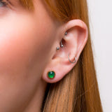 Small Round Stud Earrings in Silver with 24ct Gold & Green Onyx