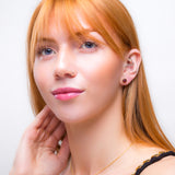 Small Round Stud Earrings in Silver and Garnet