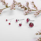 Teeny Tiny Round Stud Earrings in Silver and Garnet