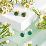Small Round Stud Earrings in Silver with 24ct Gold & Green Onyx