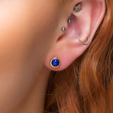 Small Round Stud Earrings in Silver with 24ct Gold & Lapis Lazuli