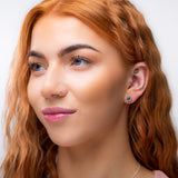 Small Round Stud Earrings in Silver and Moss Agate