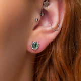 Small Round Stud Earrings in Silver and Moss Agate